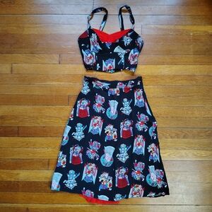 Trashy Diva Chinese Opera Print Two Piece Set Small Medium Top Sz 4 Skirt Sz 8